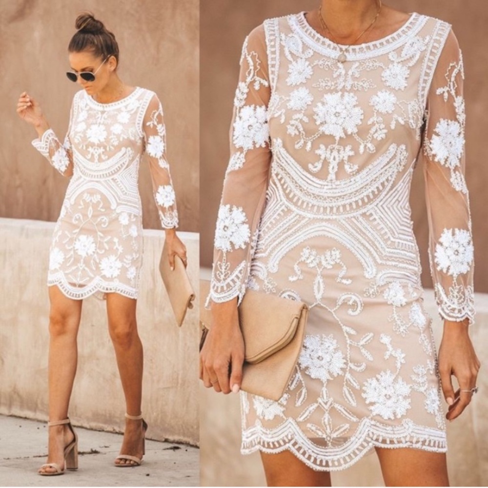 sequin white mini dress